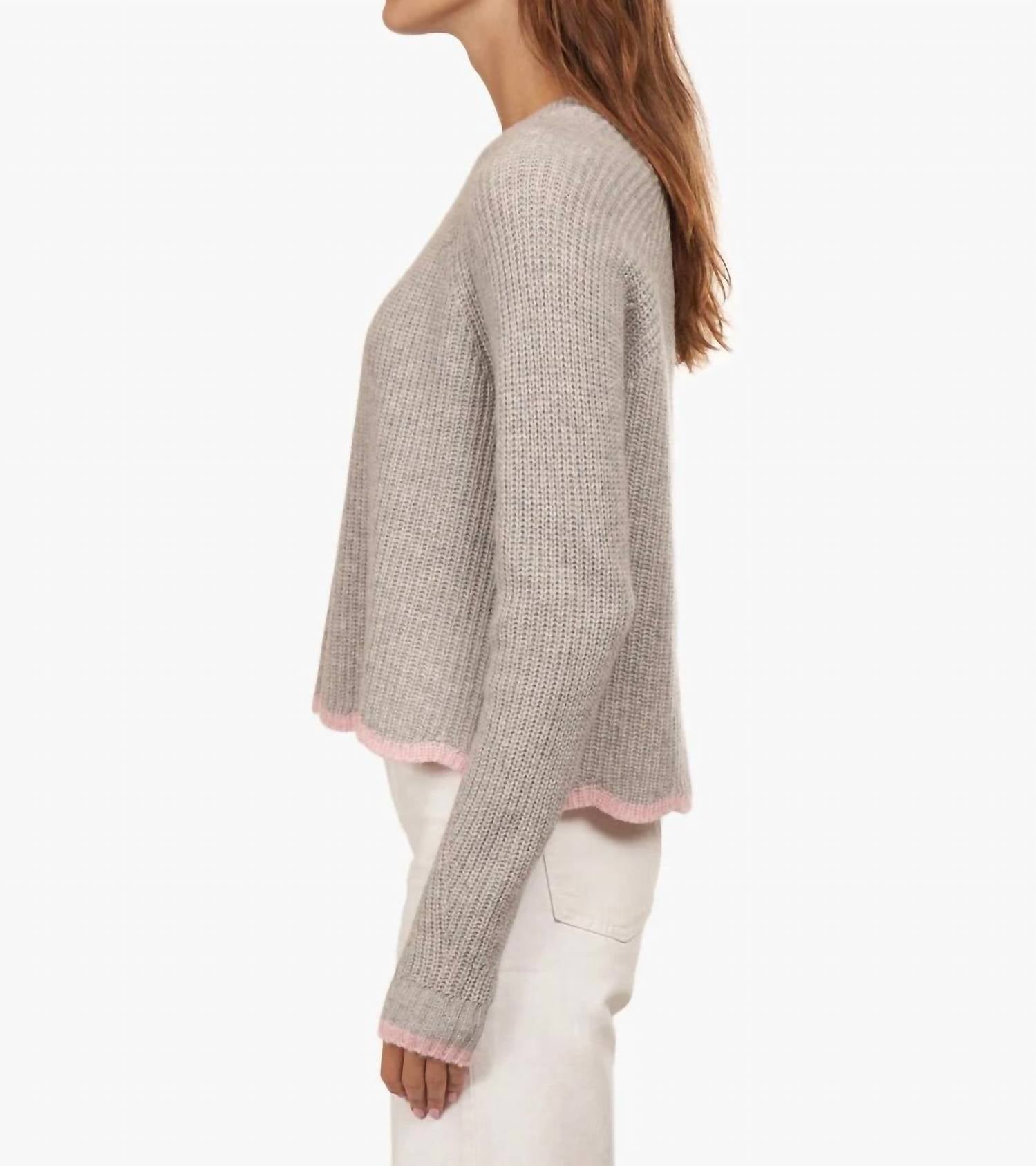 Autumn Cashmere - Tipped Scallop Shaker Crew Sweater - cashmere - clothing - crew