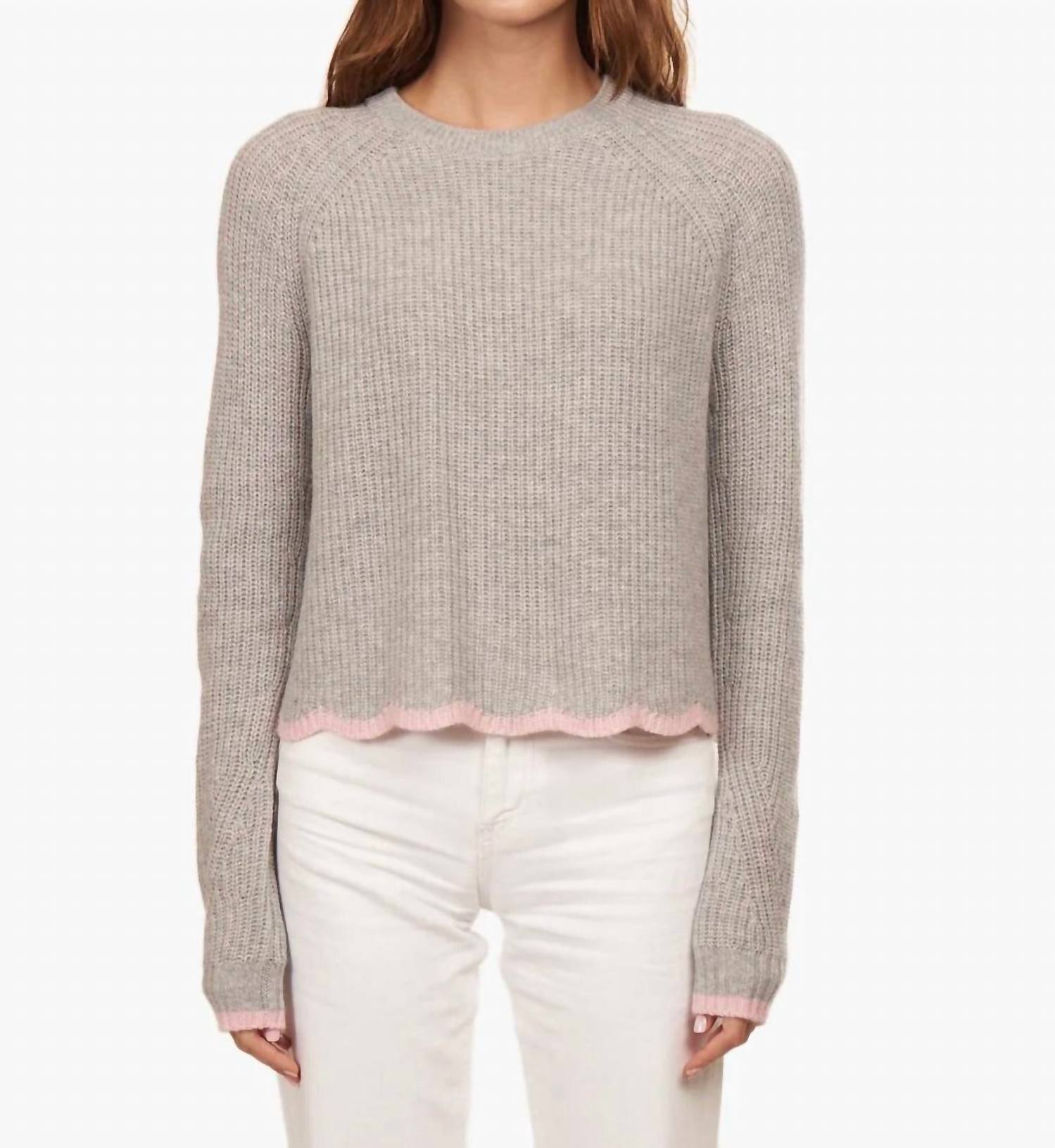 Autumn Cashmere - Tipped Scallop Shaker Crew Sweater - cashmere - clothing - crew