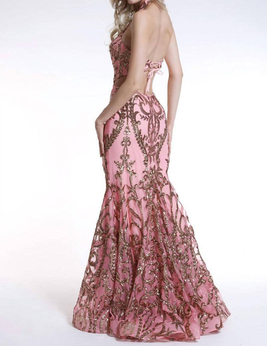 Ava Presley - Halter Mermaid Gown - clothing - dresses - gold
