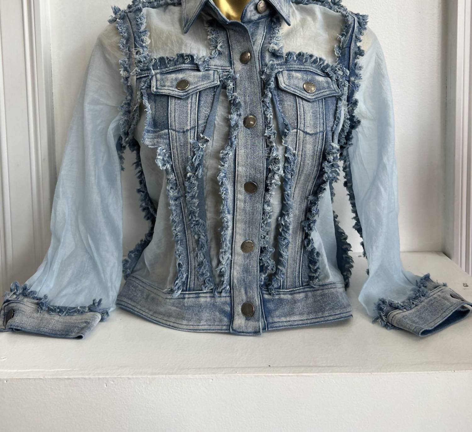 Azi - Women's Sheera Denim Long Sleeve Jacket - blue - clothing - cotton - blend