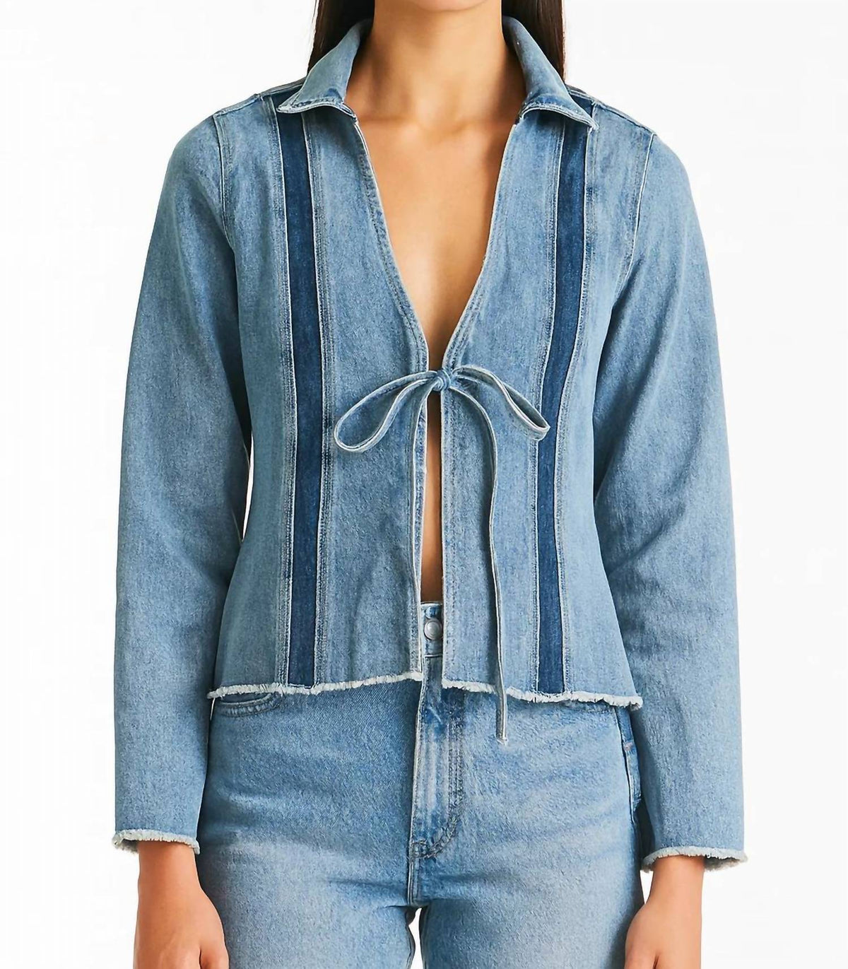 B. Coature - Denim Contrast Stripe Tie Front Jacket