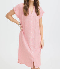 B.Young - Button Down Cuffed Sleeve Linen Dress