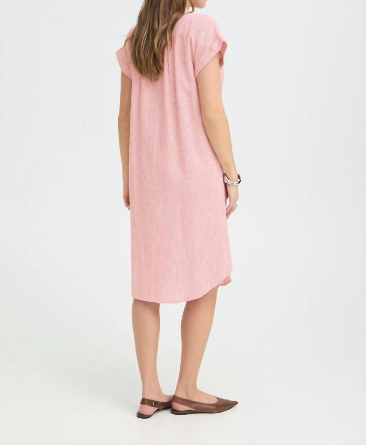 B.Young - Button Down Cuffed Sleeve Linen Dress