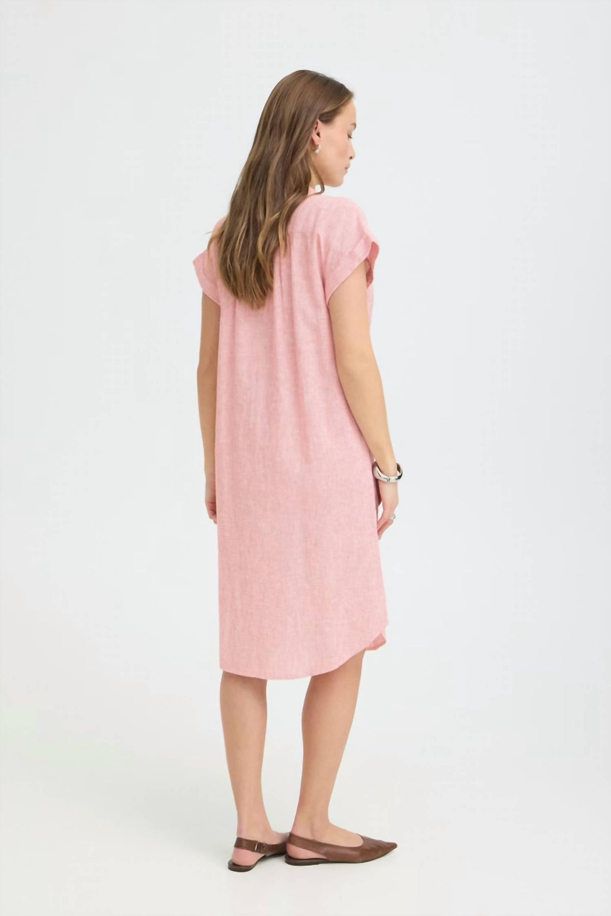 B.Young - Button Down Cuffed Sleeve Linen Dress