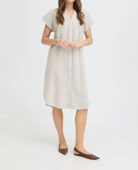 B.Young - Button Down Cuffed Sleeve Linen Dress