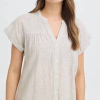 B.Young - Button Down Cuffed Sleeve Linen Dress