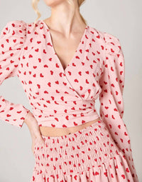 Sugarlips - Corazon Heart Print Surplice Cropped Top