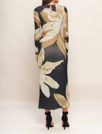 Flying Tomato - Printed Power Mesh Midi Dress