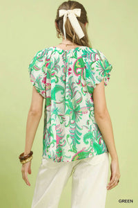 Umgee - Tropical Paisley Puff Sleeve Blouse