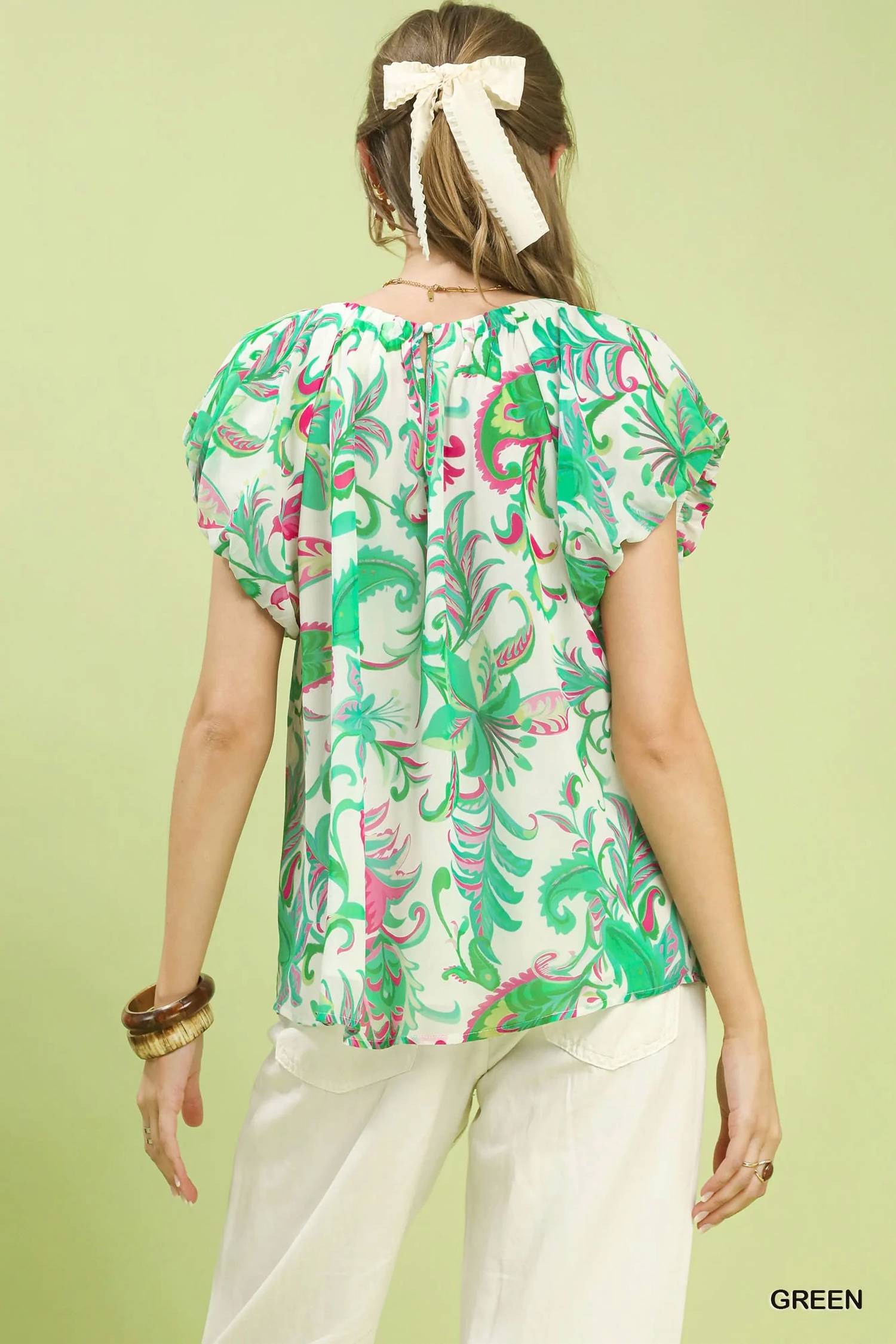 Umgee - Tropical Paisley Puff Sleeve Blouse