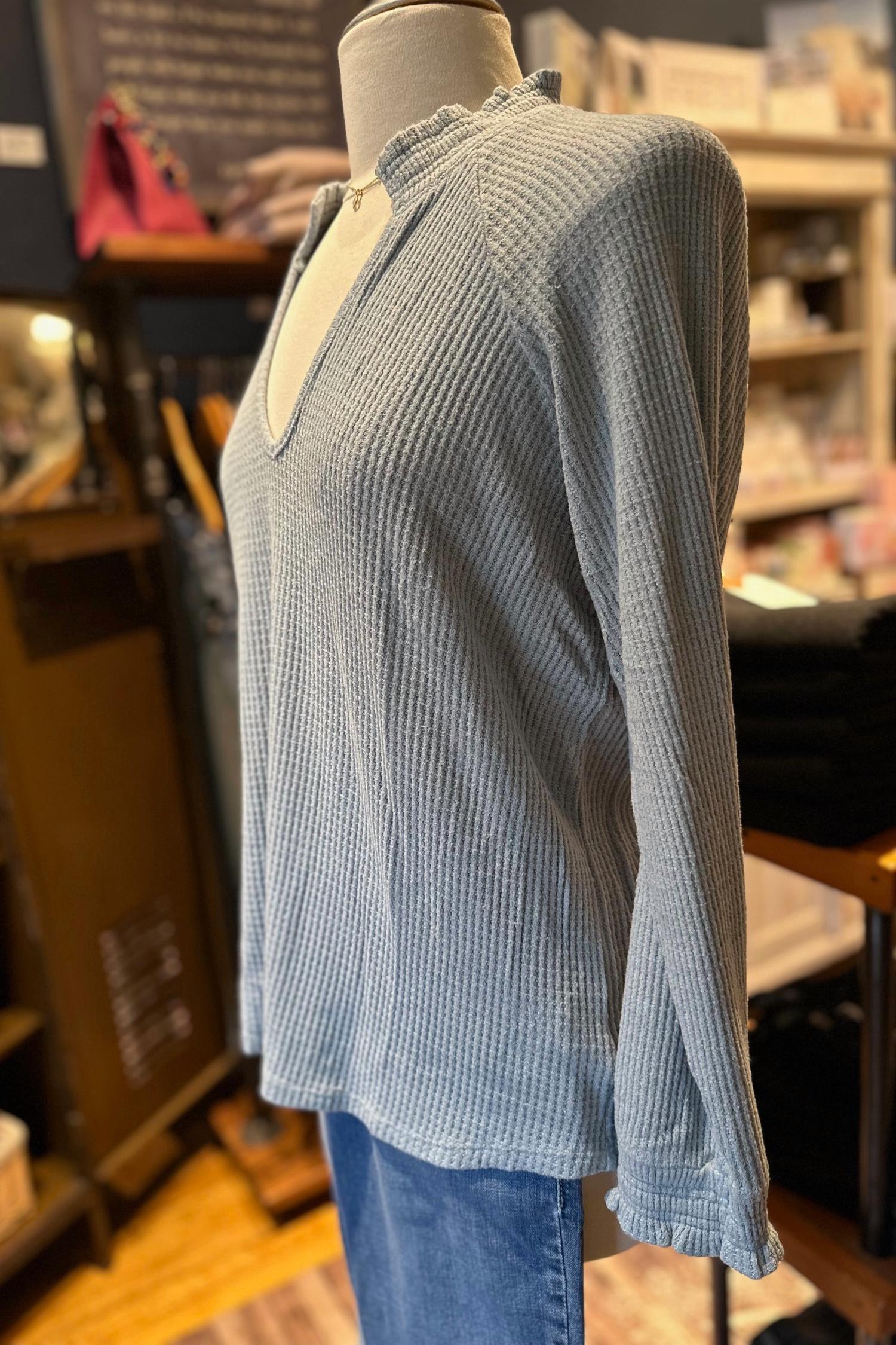hello nite Women's Smocked Neck Top in beau blue - women's t-shirt - alternate view