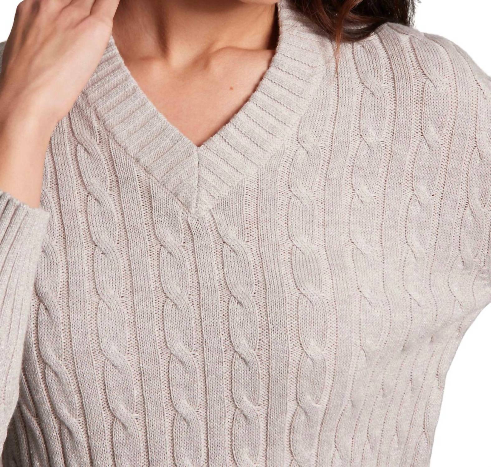 Alashan Cashmere - Hazel Lurex Cable V Neck Sweater