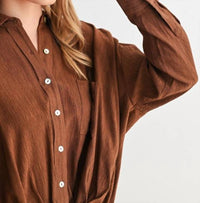 Fun 2 Fun Twist Hem Button Down Blouse in brown - women's blouse - view 6