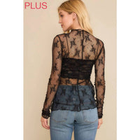 Sweet Generis - Neck Design Long Sleeve Fitted Top - Plus