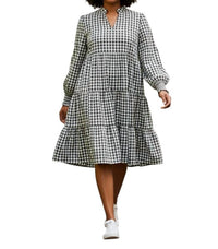 Jude Connally - Long Sleeve Ruffle V Neck Midi Dress