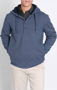 Jachs New York - Sherpa Lined Ultra Soft Ribbed Hooded Henley Sweatshirt