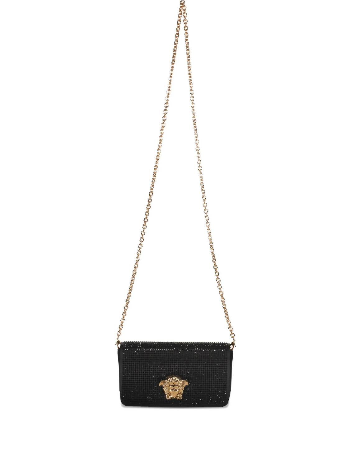 VERSACE Women's Embelished With Golden Closure Clutch Bag in black - women's bag