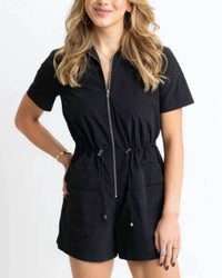 Karlie - Solid Pocket Cinch Waist Romper