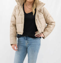 Coalition LA Vegan Leather Puffer Jacket in taupe - women's jacket