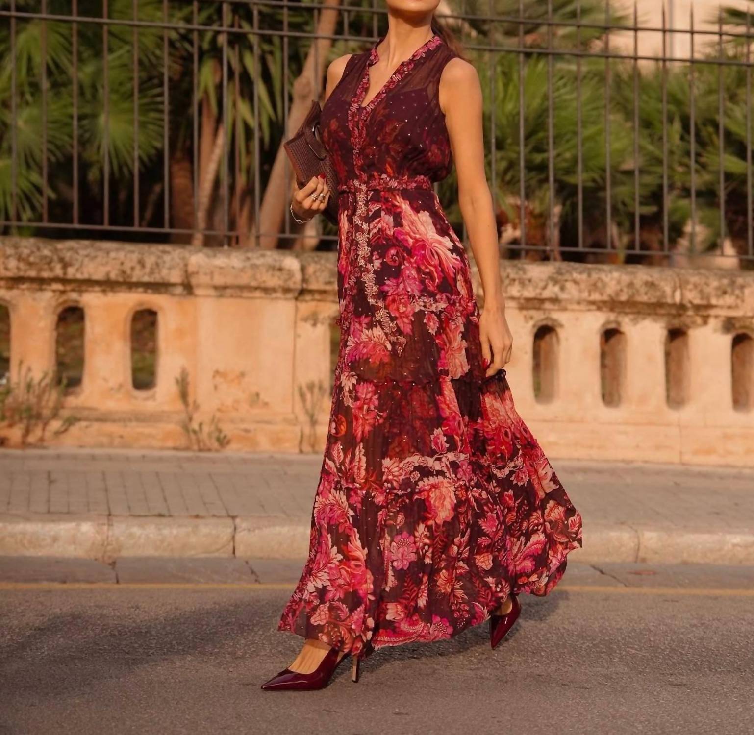 HEMANT & NANDITA Aafa Long Maxi Dress in red beige - women's dress - view 4