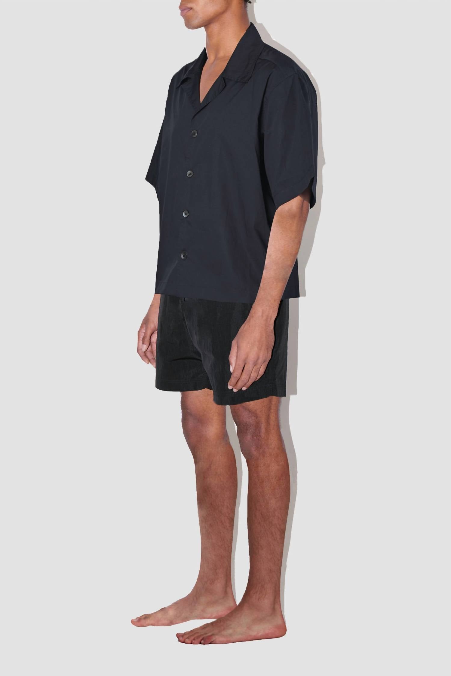 True Tribe Men's Saulo Cuban Shirt in smooth weave black - men's shirt - alternate view