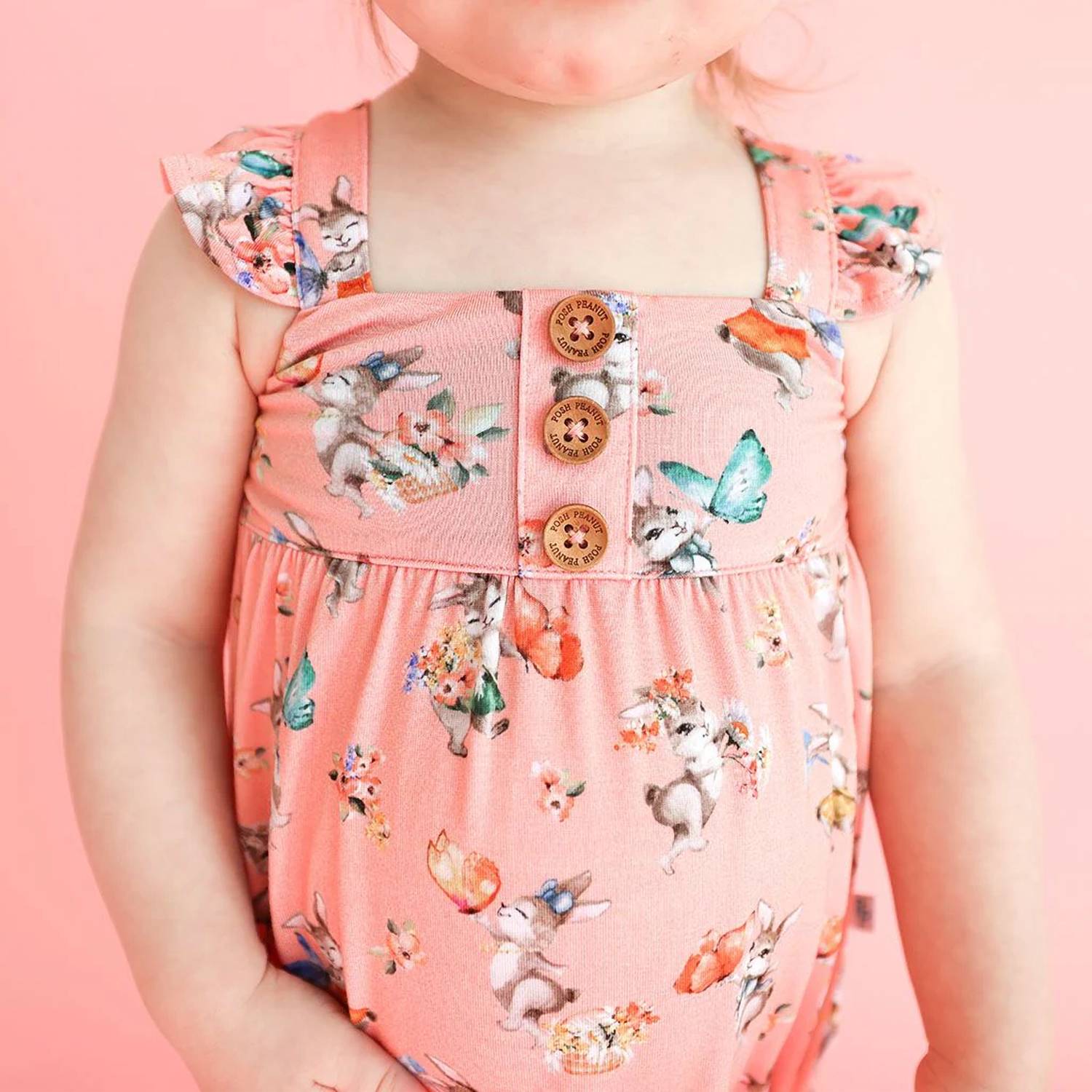 Posh Peanut - Henley Ruffled Cap Sleeve Bubble Romper