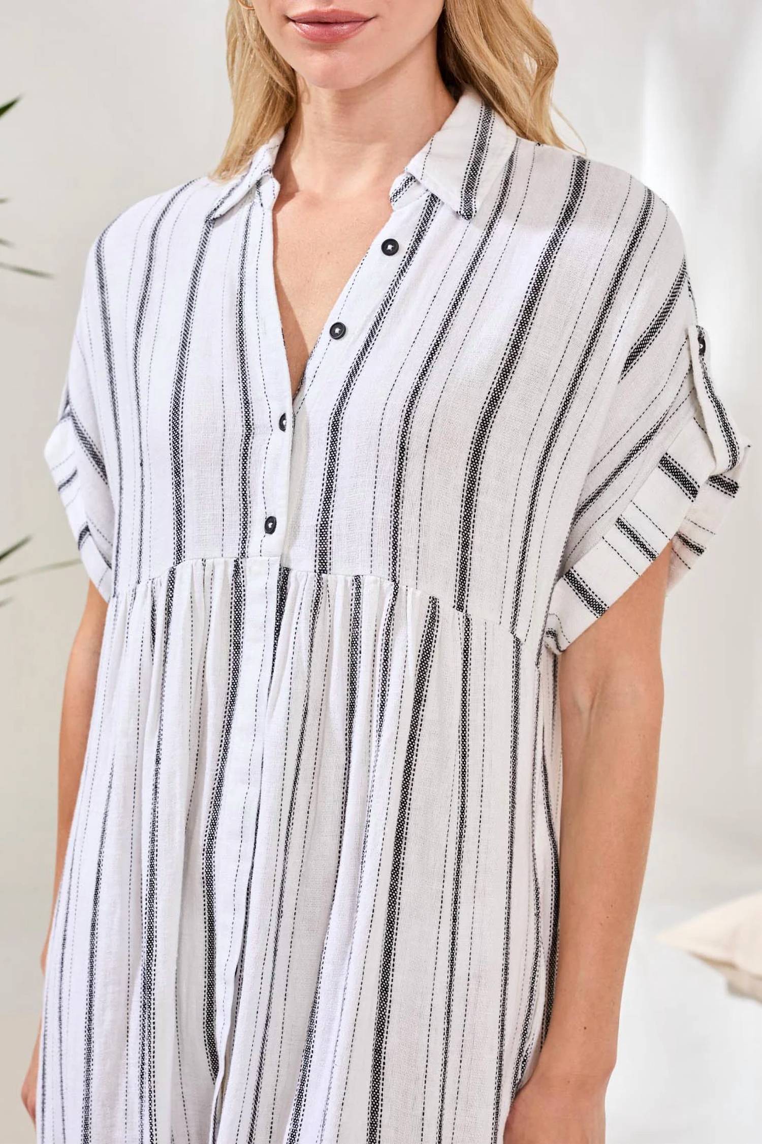 Tribal - Flowy Shirt Dress With Slit & Hidden Placket
