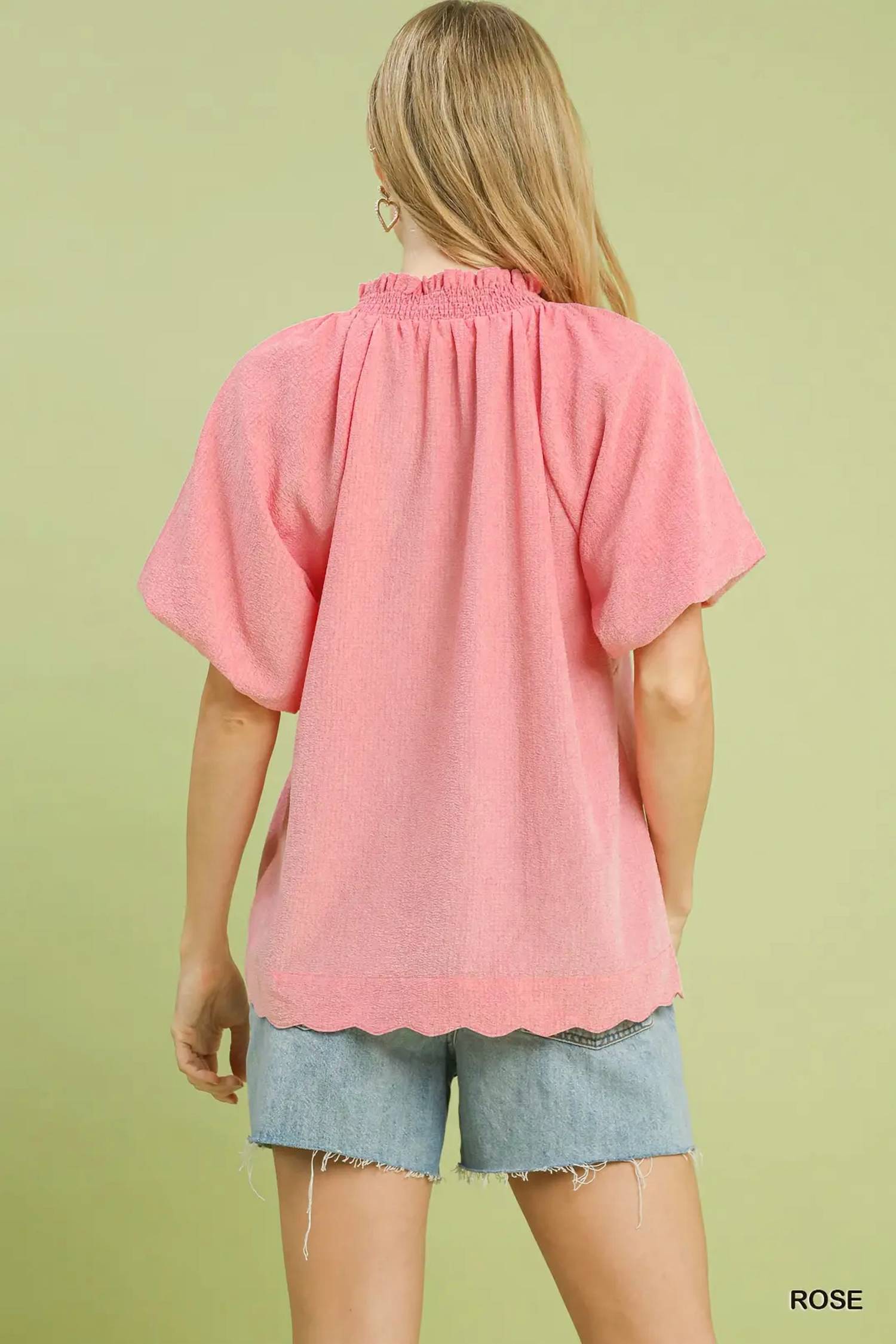 Umgee - Scalloped Hem Textured Blouse