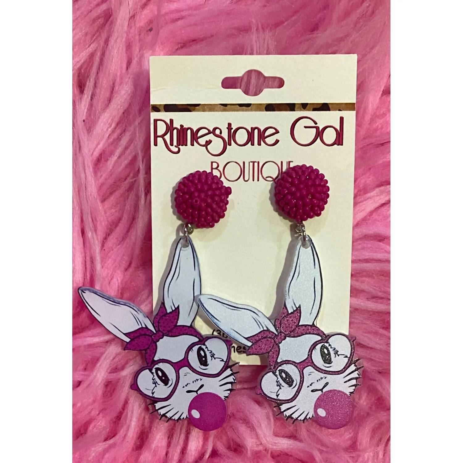 Posh Women's Bunny Acrylic Dangle Earrings in pink - women's jewelry