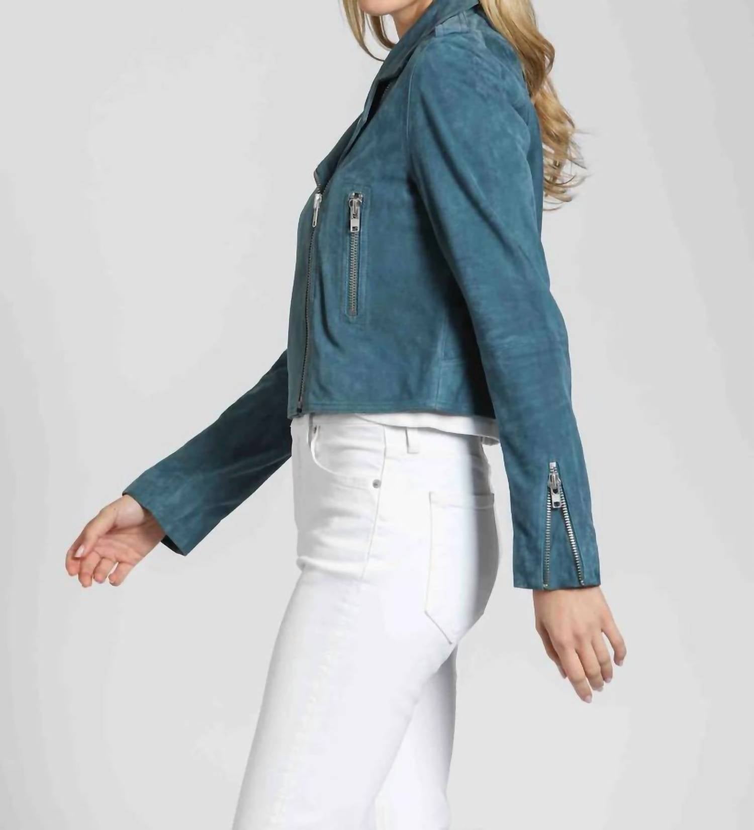 11 Uptown - Cropped Goat Suede Jacket With Zipper Detail