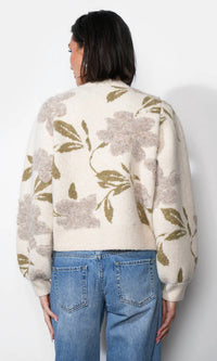 GREYLIN Skylar Cozy Floral Cardigan in ivory - women's cardigan - detail view