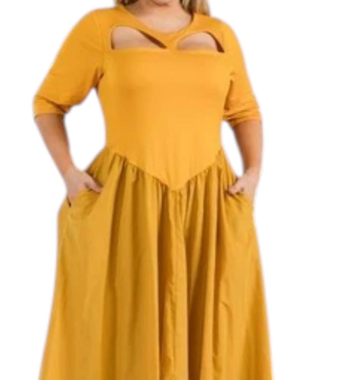 Karen T Design Celeste Cutout Maxi Dress - Plus in mustard - women's dress - detail view