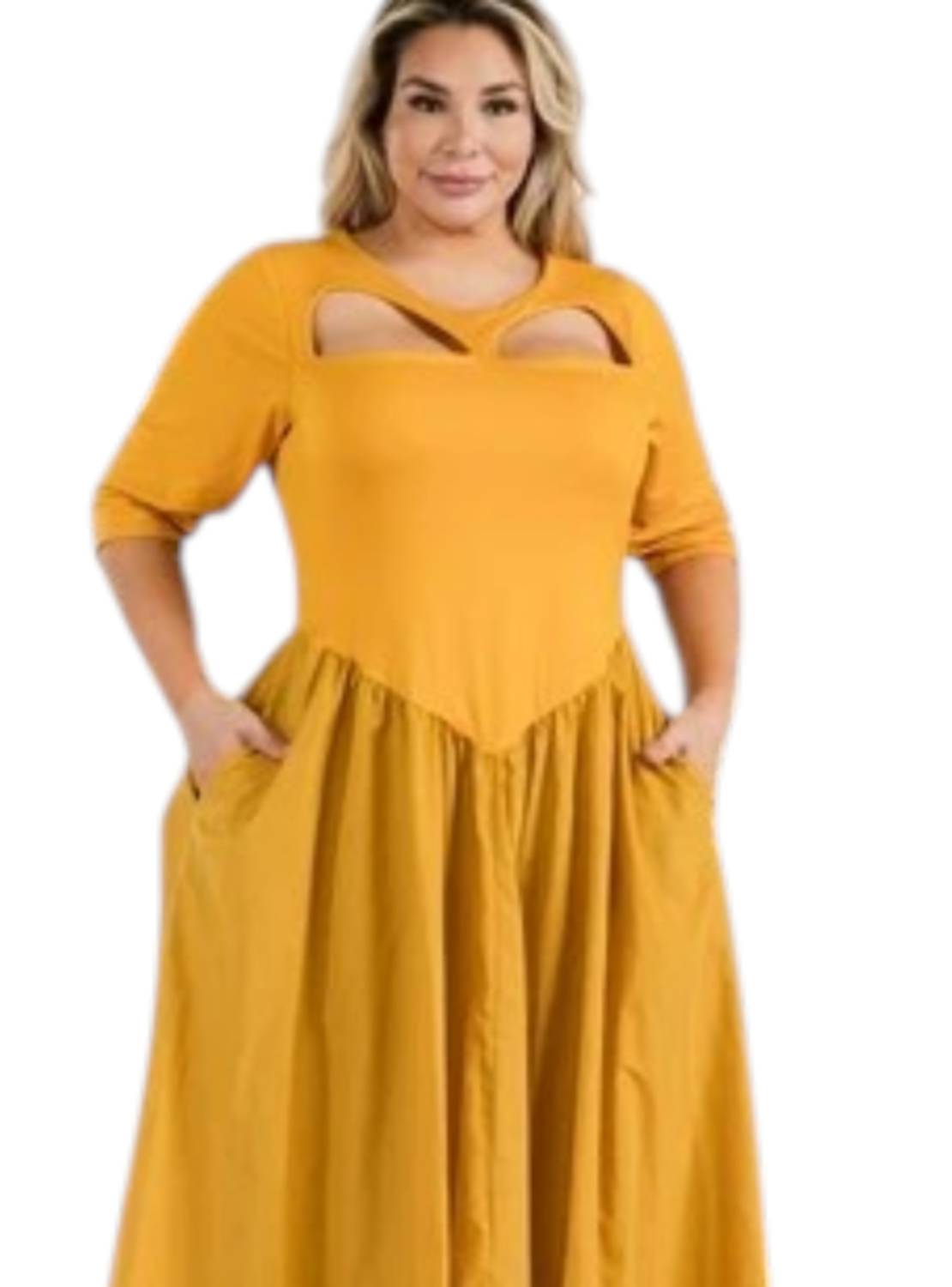 Karen T Design Celeste Cutout Maxi Dress - Plus in mustard - women's dress - alternate view