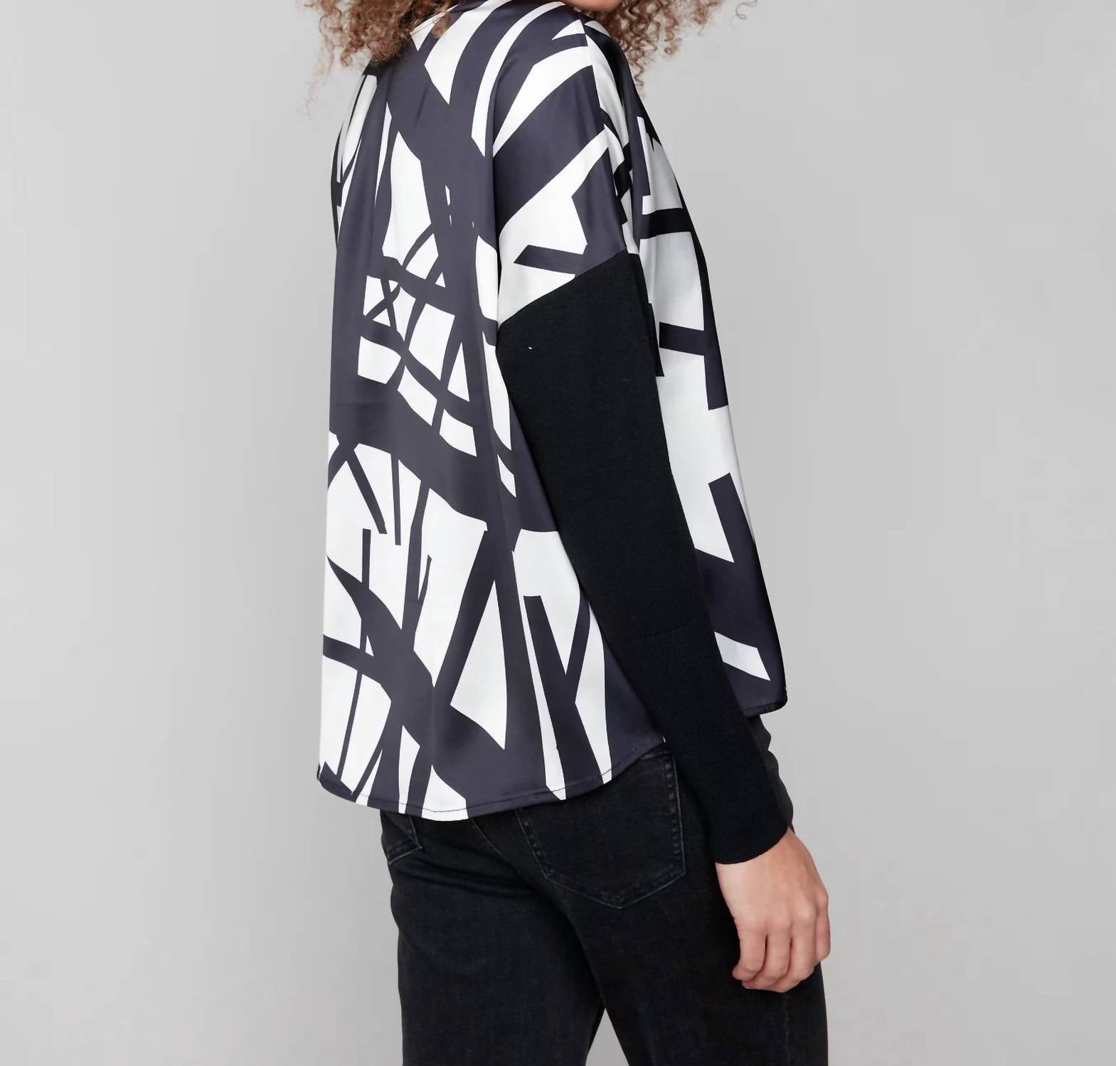 Charlie B - Printed Satin Knit Sleeve Top