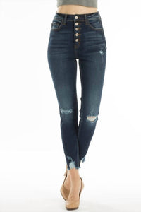 Kancan - High Rise 5 Button Distressed Knee Jean