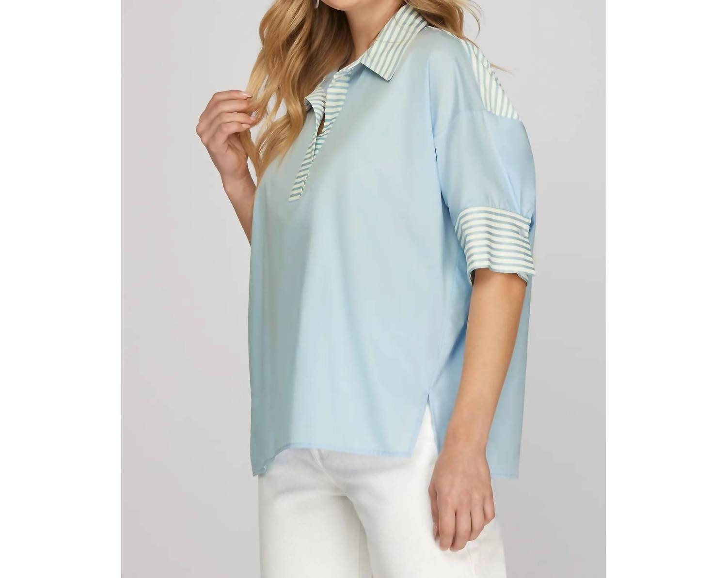 Style USA Prep Oversized Top in light blue - women's t-shirt - alternate view