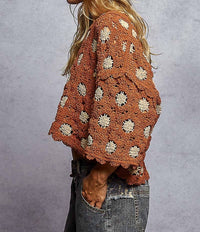 POL Floral Crochet Top in brown - women's blouse - detail view