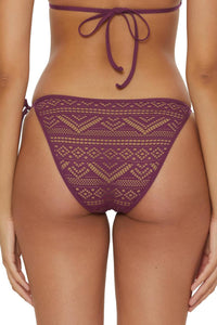 BECCA Tie Side Bikini Bottom in aubergine - women's swimwear - detail view