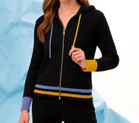 french kyss Braided Zip Up Hoodie in black multi - women's top