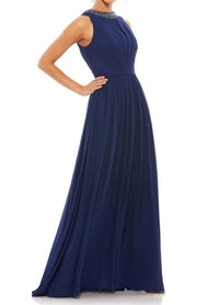 Mac Duggal - Bejeweled Neckline Pleated Chiffon Gown Dress