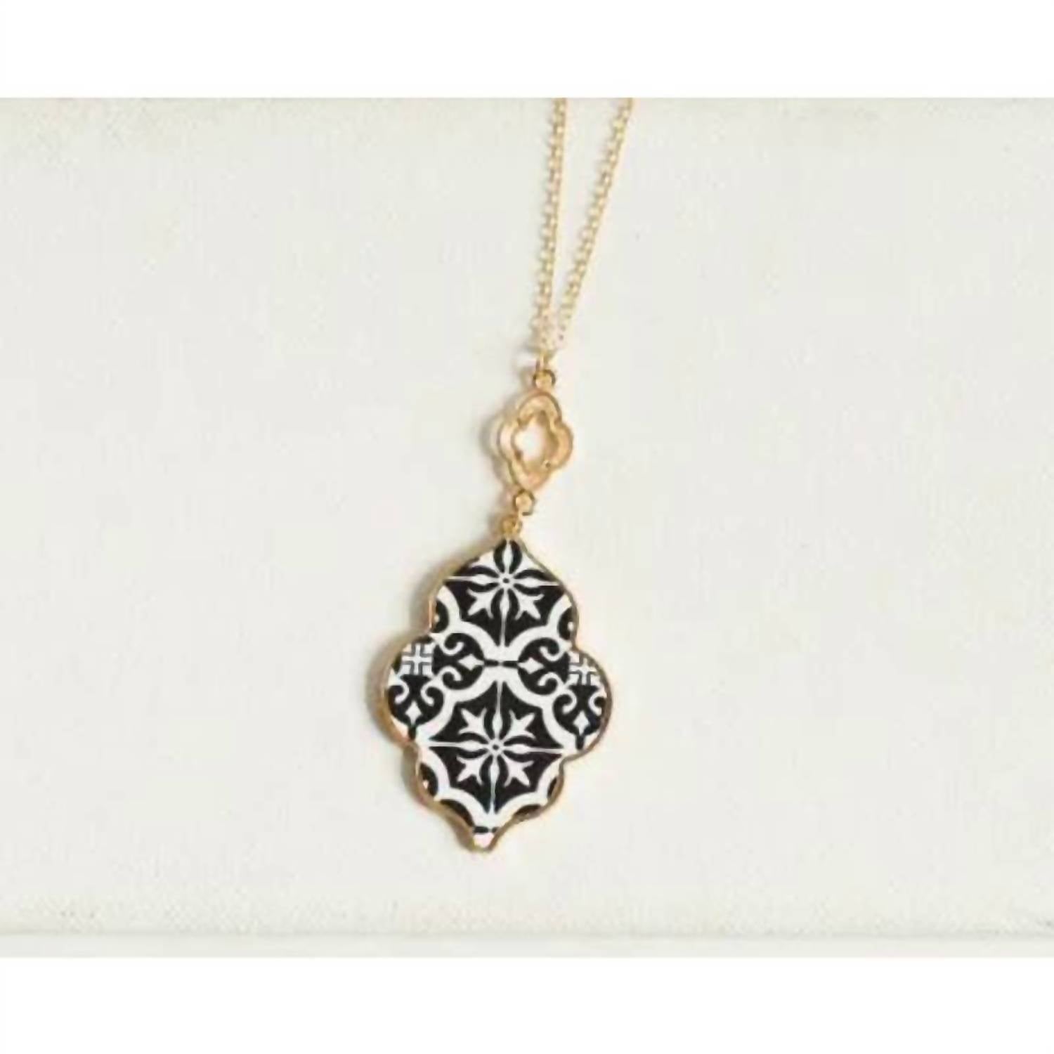 FUNKY MONKEY Women's Mosaic Long Pendant Necklace in black white - women's jewelry - detail view