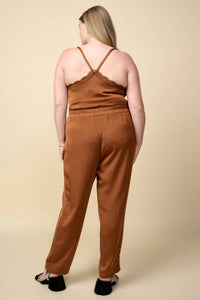 SKIES ARE BLUE Sophisticated Moves Curvy Satin Trousers in toffee - women's pants - alternate view