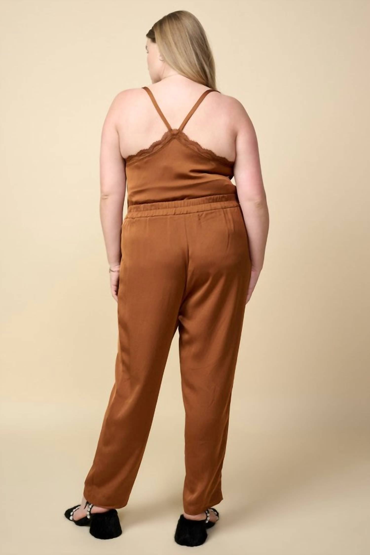 SKIES ARE BLUE Sophisticated Moves Curvy Satin Trousers in toffee - women's pants - alternate view