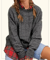 La Miel - Loose Fit Windowpane Two Tone Sweater