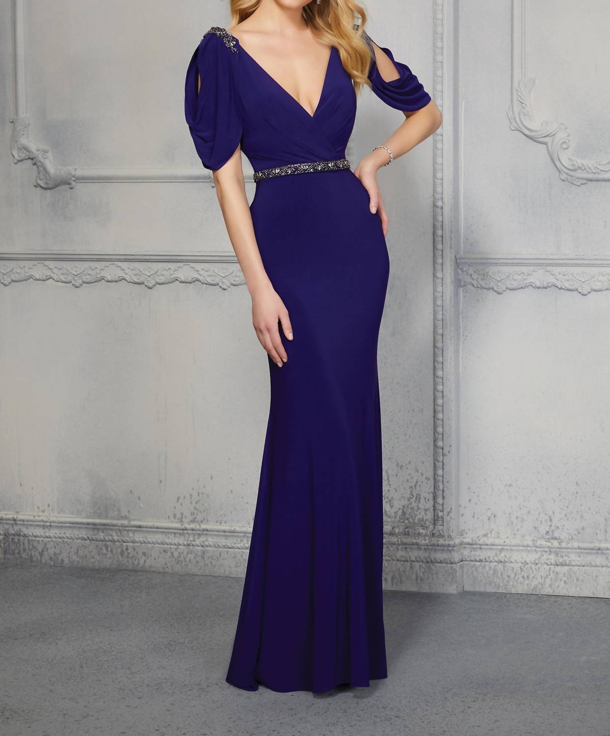 MGNY Crystal Beaded Waistline Dress in amethyst - women's dress