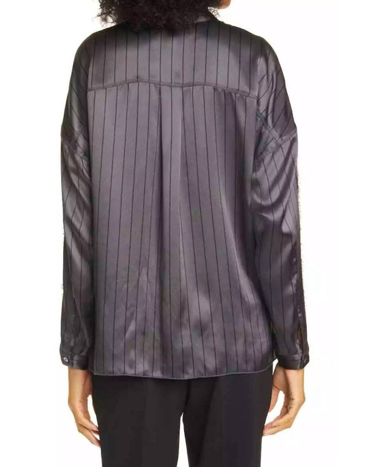 Atm - SILK STRIPED BUTTON DOWN SHIRT WITH FRINGE