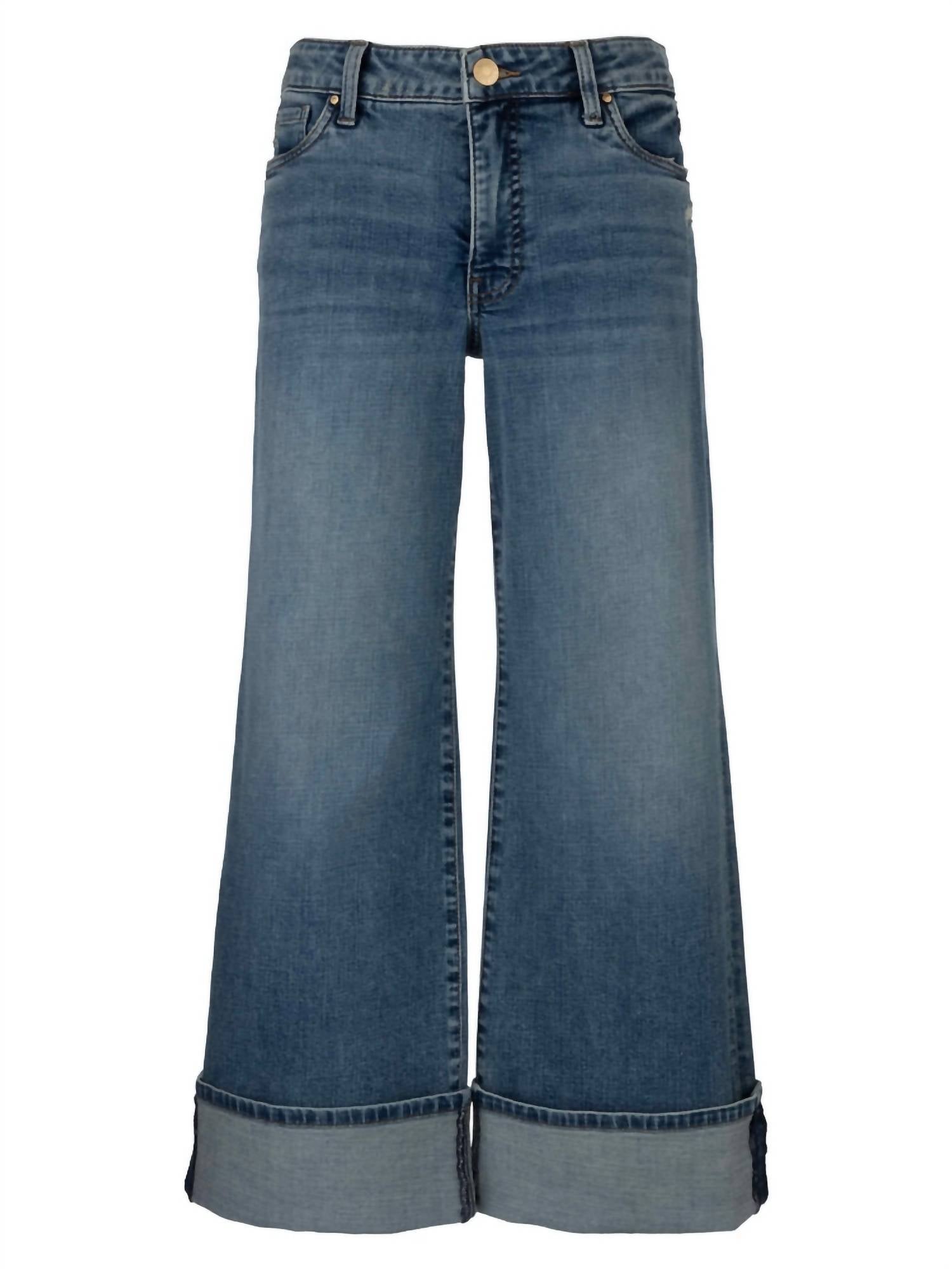 KUT FROM THE KLOTH Women's High Rise Wide Leg Roll Up Hem Jean in incontrovertible - women's pants