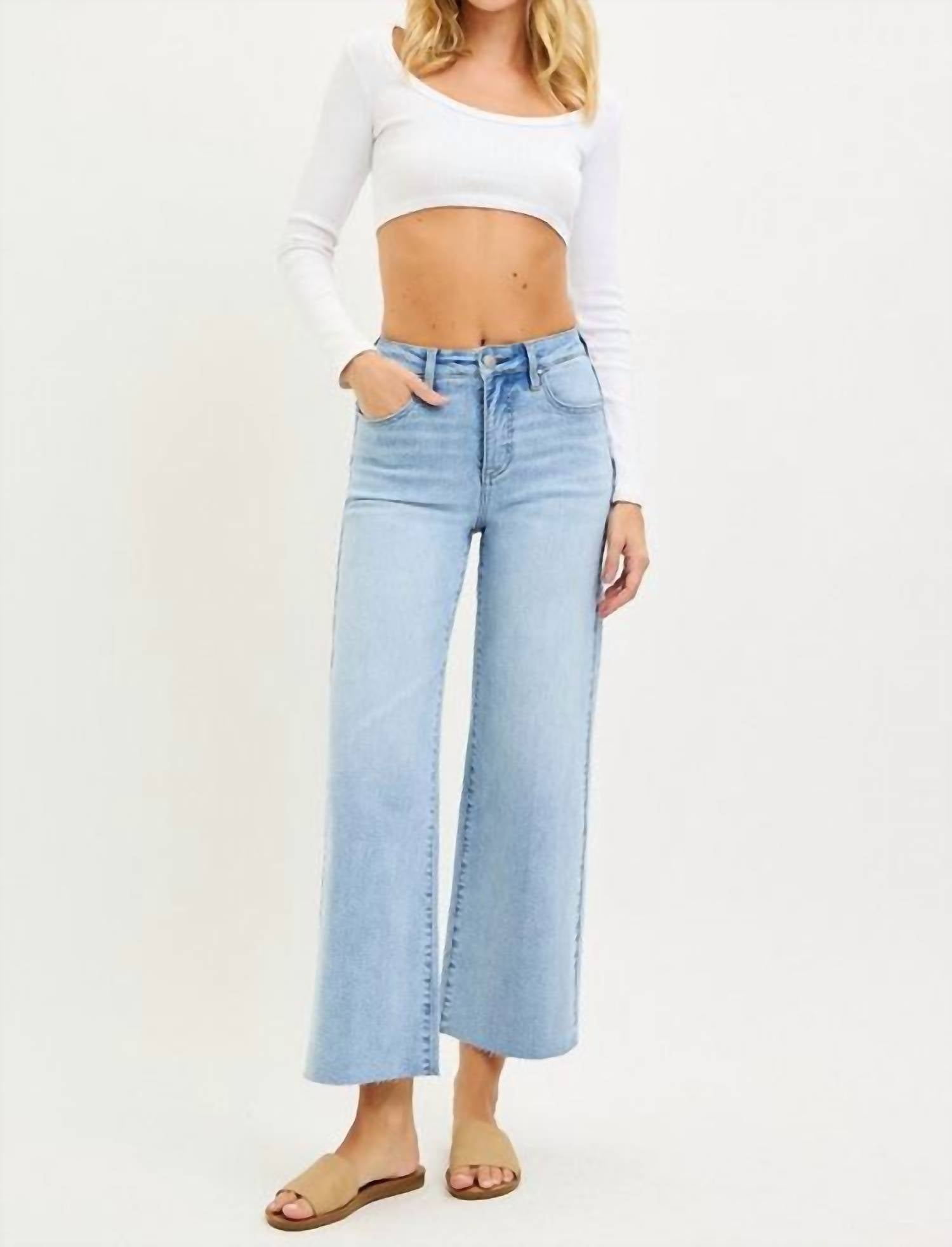 Risen - Wrenley Tummy Control High Rise Crop Wide Leg Jeans