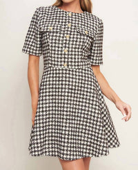Flying Tomato - Tilde Short Sleeve Button Tweed Mini Dress