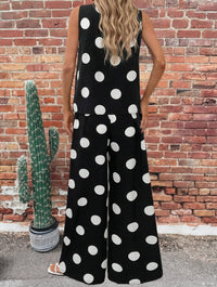 Fashionworks - Women's Spring Polka Dot Print Pleated Tank Top